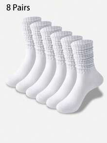 10 pares de calcetines holgados de burbuja de moda multicolor para mujer, cómodos calcetines clásicos de estilo europeo hasta la rodilla, casuales y ajustados a media pantorrilla, múltiples cantidades disponibles: 1/3/4/5/6/7/8 pares - Blanco - Ver 10
