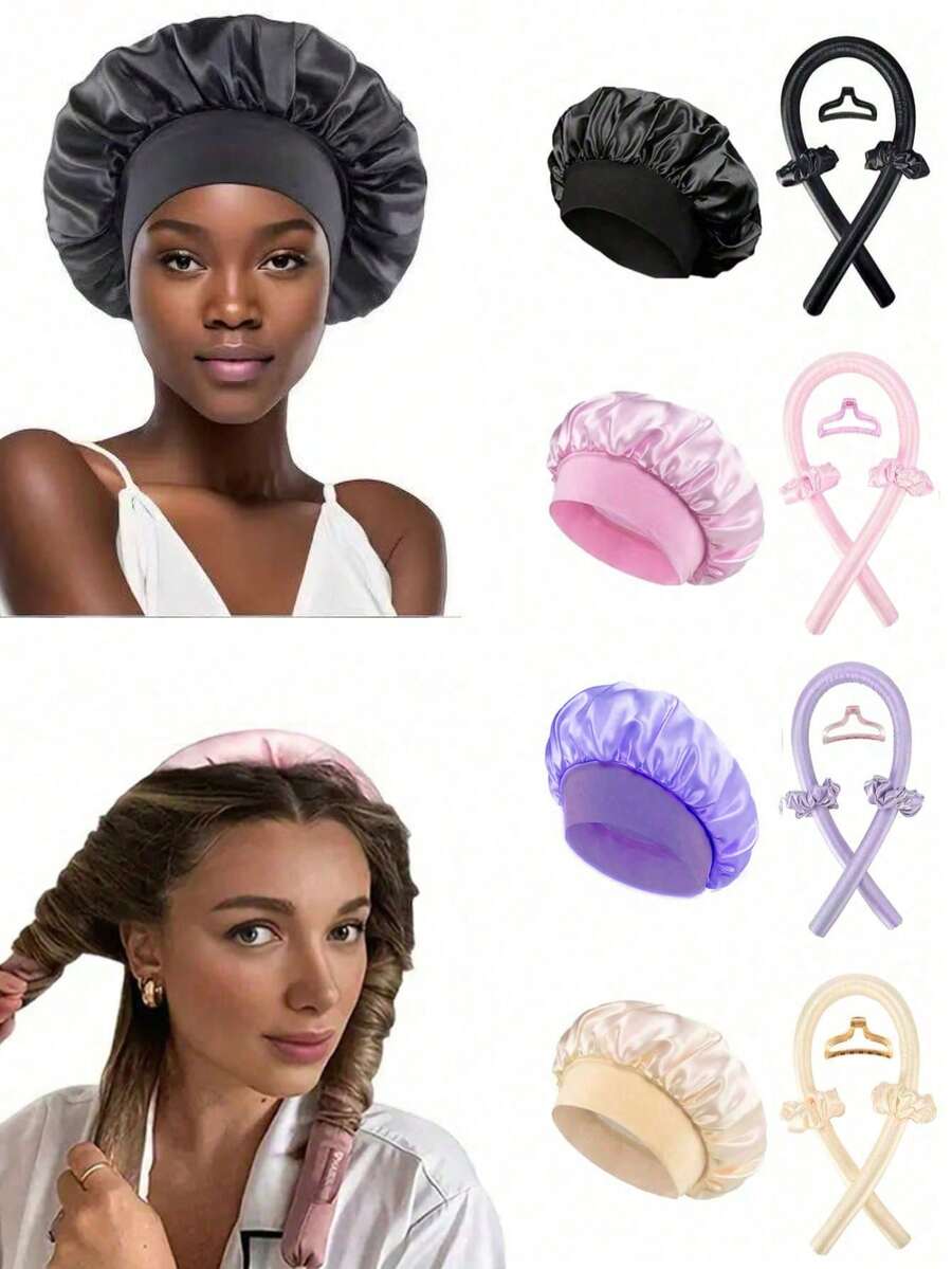 5pcs Heatless Curling Set, Includes Heatless Curler, Satin Sleep Cap, Heatless Headband, Hair Scrunchies, Soft Sleep Cap, Comfortable Curling Styling Tools, Suitable For Women Long Hair Wavy Curls Styling