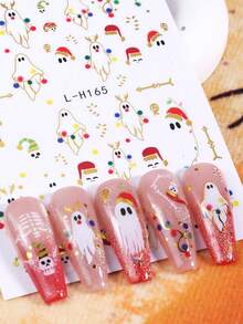 3D Metallic Cartoon Halloween Nail Stickers 2pcs Cute White Ghost Antler Colorful Lights Santa Hat Skull Design DIY Y2K Holographic Halloween Christmas Autumn Winter Salon Decal Slider Nail Decoration Nail Supplies - Multicolor - View 7