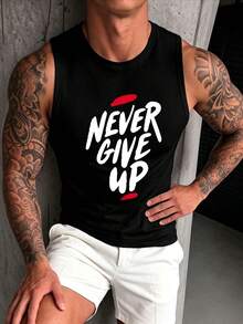 ZYNTH BALENO Men's Summer Fashion "Never Give Up" Print Tank Top, Cool Summer Essential Sports - Black - View 6
