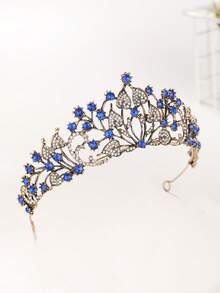 1pc Queen Crown And Headpiece Princess Crown, Suitable For Women And Girls, Perfect For Brides To Wear At Weddings And Halloween Parties - Black Royal Blue - View 5