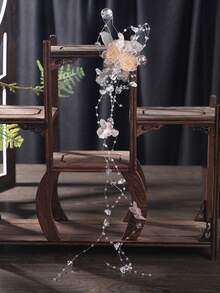 1件新娘重工裝飾頭飾，雪紡仙氣花卉珠飾髮夾，適合婚禮季盤髮造型 - 9643 - 查看 6