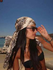 1 pezzo Foulard da donna stile bohémien vintage con stampa leopardata, adatto per uso quotidiano, vacanze al mare, cerimonie di laurea e altre occasioni - Multicolore - Visualizzare 1