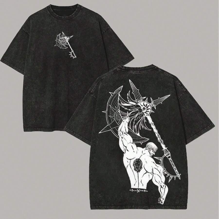 Camiseta Unisex Vintage Oversize Lavada con Estampado de Escanor de Los Siete Pecados Capitales - estilo1 - Ver 1