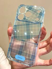 時尚不對稱格紋軟手機殼，相容 iPhone 17ProMax 17Pro 17 16ProMax 16Pro 16 15 14 13 Pro Max，鏡頭保護背蓋 - 藍色 - 查看 2
