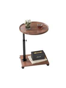 An All-In-One, Adjustable Round Side Table-A Movable Sofa-Side Table Featuring A Modern Living Room Aesthetic And A Space-Saving Design; Suitable For Use Beside Sofas Or Beds, And In Living Rooms, Bedrooms, And Various Other Settings. - Walnut - View 10