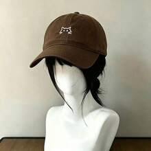 1pc Minimalist Line Cat Embroidery Baseball Cap, Soft And Comfortable Washed Cotton Fabric, Multiple Colors Available. Adjustable Brim, Curved Visor To Flatter Face Shape, Daily Sun Protection, Casual Versatile All-Match Baseball Cap - Multicolor - View 7