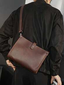 Laptop Messenger Bag Vintage Brown PU Textured Leather Briefcase Crossbody Shoulder Bag Large Capacity Horizontal Business Office Daily Commute Men - Coffee Brown - View 2