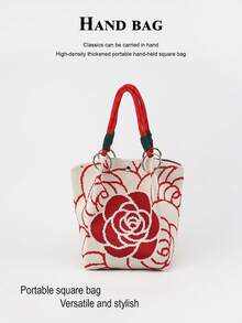 1pc Cartoon Floral Large Capacity Lightweight Tote Bag, Suitable For Commuting, School, Travel, Portable Matching With Clothes, All Seasons - Multicolor - View 6