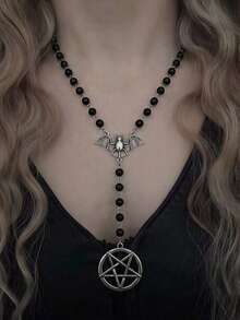 1pc Fashionable Personalized Metal Resin Bat Cross Pendant Necklace For Women, Party Gathering Halloween Jewelry - Black - View 15