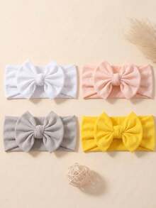4pcs Bow Knot Elastic Soft Headbands, Pretty Girls Headbands Suitable For Daily Wear And Matching - Multicolor - View 4