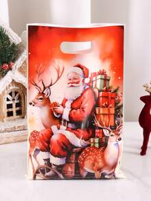10/20/50pcs Christmas Gift Bags, Classic Santa Claus Riding Bicycle Print Snack Bags, Winter Holiday Gift Packaging Bags, Christmas Eve Party Supplies - Multicolor - View 7
