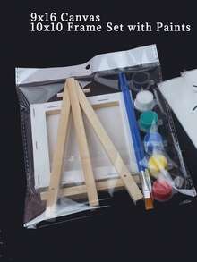 Blank Mini Canvas Painting Board With Easel Set, 10*10cm Square Cotton Blend Stretched Canvas Board, Small Blank Art Canvas, Suitable For Acrylic Oil Painting Watercolor DIY Painting, Art Craft Desktop Display Set - Multicolor - View 10