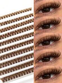 200pcs Brown Fluffy 80D Curly Thick Coffee Cat Eye Eyelashes, Brown Soft Fan-Shaped Eyelashes Suitable For DIY Eyelash Extensions, Suitable For Home, Travel And Daily Makeup - View 7