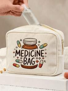 New 2D Flat "Medicine" Pattern Printed Portable Medicine Storage Bag/Pill Box/First Aid Kit/Cosmetic Bag, Suitable For Daily Use, Outdoor Activities And Travel; Convenient Medicine Storage Solution, Can Organize Medicines, Cosmetics, Phones And Other Small Items; Essential Travel Item, Suitable As Christmas Gift, Personalized Gift Bag, Small Exchange Gift Or Home Decor. - Multicolor - View 10
