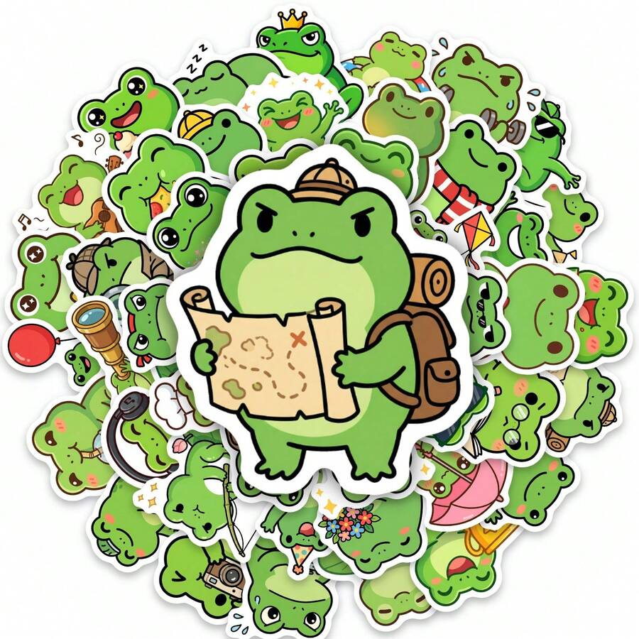 30pcs Cute Cartoon Little Frog Stickers Pack, Fun Creative Student Desktop Stationery Decoration Stickers, Random - Multicolor - View 1