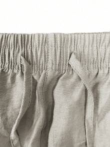 Hidkat Women's Spring/Autumn Linen Loose Old Money Lightweight Comfortable Elastic Waist Drawstring Casual Long Pants For Vacation And Daily Wear - Off-white - View 6