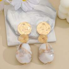 Vintage Spiral Metal Wrapped Texture Disc Drop Earrings, Western Style - Multicolor - View 4