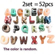 52pcs Acrylic Letter Beads, Tie-Dye Craft, Random Mixed Colors, Suitable For Handmade DIY Materials, Jewelry Making Materials, Keychains And Party Decorations, Cute Style, Ideal Accessories For Creative Handmade Crafts - Multicolor - View 12