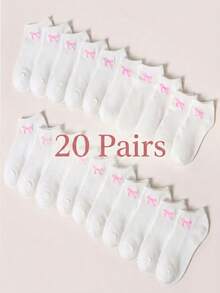 1/3/5/10 Pasang Kaos Kaki Wanita Motif Simpul Pita, Kaos Kaki Pendek Lembut dan Bernapas, Kaos Kaki Kasual Lucu untuk Semua Musim - Putih - View 16