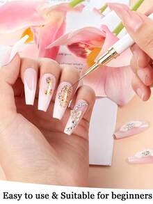 5/1pc White Metal Nail Art Brush Set (Different Lengths), Nail Polish Painting Art Design Line Brush, UV Gel Nail Art Design Brush, Professional Nail Art Tools, Suitable For Beginners, Nail Salon, Home DIY, Suitable For Women Applying Nail Polish, Fine Painting Tools, Nail Art Tools, Nail Art Brushes - White - View 3