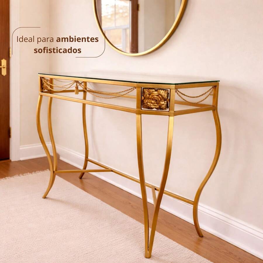 Aparador Sextavado Luxo em Ferro Dourado com Vidro Mesa para Sala Decoração Moderna Café Presente - Dourado - Visão 1