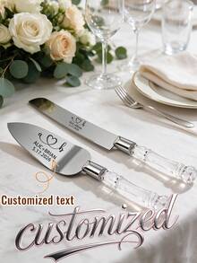 A6 Type Pizza Cutter & Server Set - Customizable Name Pizza Cutter & Server, Personalized Wedding Cake Knife & Server Set, Customized Crystal Handle Pizza Cutter & Server, Customizable Text Cake Server, Birthday Gift, Home Gift, Men, Women - Multicolor - View 2