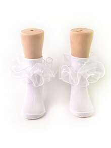 1 Pair Girls' Ruffle Trim Short Socks, Princess Dance Socks - Multicolor - View 8