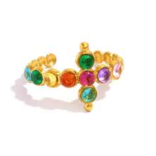 Frminee 3pcs/1pc 18k Gold Color Women's Cross Stainless Steel Open Ring, Luxury Waterproof Women's Jewelry Accessory, Suitable For Daily Wear - Multicolor - View 8