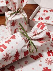 Papel de seda vintage festivo Feliz Navidad 14*20 pulgadas, envoltorio de regalo hecho a mano DIY de Año Nuevo de invierno con estampado lindo de hombre de jengibre, ideal para sala de estar interior, mesa, ramo, boda, cumpleaños & recuerdos de fiesta de vacaciones - Regalo rojo de Navidad - Ver 5