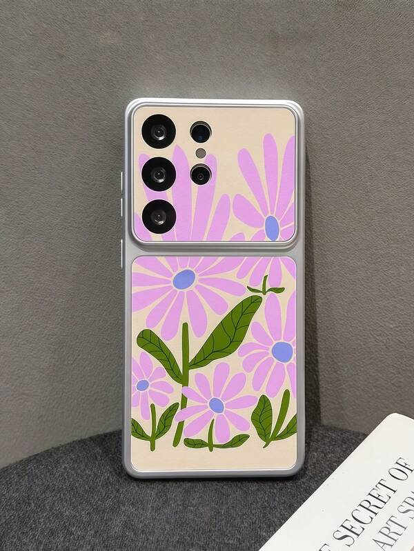 1pc Fashion Purple Floral Print Pattern Spray Painted TPU Full Coverage Phone Case Suitable For GalaxyS26 S25 S24Ultra S24Plus S24FE S23 S22 A55 A54 A53 A52 A50 A30 A42 A35 A34 A33 A25 A24 A20 A30 A15 A17, Smart 8/ Hot 40i/ Spark 20/ Spark 20C/ Spark Go 2024/ G84/ A7 Pro/Honor X9A X9B X9C X9D