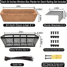 4 Pack Window Box With Coco Liner 24 Inch | Metal Heavy Duty Window Flower Boxes Railing Planter For Windowsil Deck Fence Porch Balcony Patio Outdoor Lawn - 4 + 24 Inch - View 3