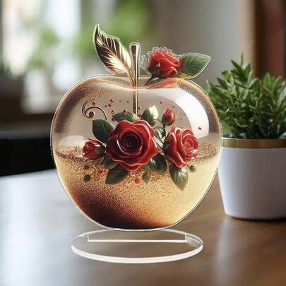 Giá đỡ acrylic hình táo hồng phong cách sang trọng nhẹ nhàng, vật trang trí để bàn, quà tặng sưu tầm bán chạy xuyên biên giới