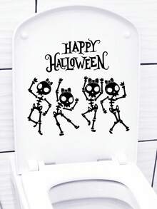1pc Halloween Skeleton Dancing Horror Toilet Sticker, PVC Removable Halloween Ghost Decorative Wall Decal, Holiday Home Party Self-Adhesive Sticker - 33199-skeleton Dance - View 2