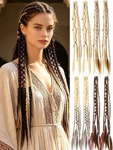 2 Packs Handmade Braided Bohemian 20-Inch Clip-In Hair Extensions, Bohemian Dreadlock Braids, With Everyday Beaded And Delicate Accessories - Multicolor - View 8