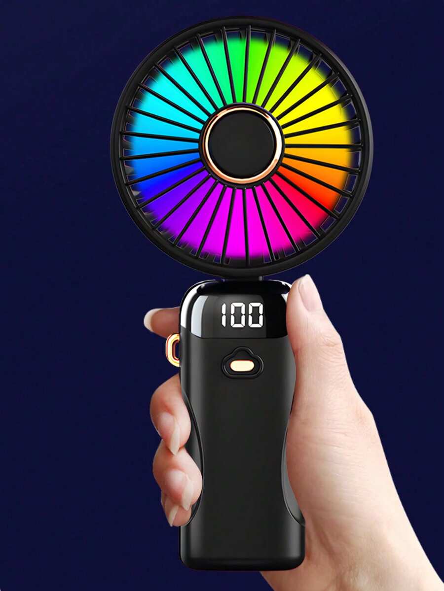 迷你便攜式 USB 手持風扇，100 段數位顯示 2 合 1 手持與桌面風扇，適合旅行、海灘度假與戶外露營，可充電鋰電池供電，旅行必備，輕量化設計