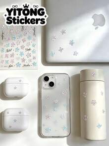 1pc Pink-Blue Gradient Mini 5-Petal Flower Decorative Sticker, Self-Adhesive Waterproof Decal For Laptop, Phone Case, Tumbler, Earphone Case, Decorative Material Sticker - Macaron Polka Dot Floral - View 1