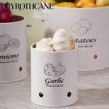 MYROTHCANE 3 Packs Ventilated Potato Onion Garlic Storage Canisters, White Metal Vegetable Storage Tins With Bamboo Lid & Side Handles, Breathable Holes Kitchen Pantry Organizer Containers For Potatoes Onions Garlic Storage - White - View 11