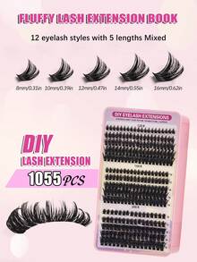Asiteo 1055pcs Large Capacity Eyelash Book, 4-In-1 Eyelashes, 100D-200D/Pointed Natural & Voluminous Style, Korean/Medusa/Angel/Fairy Lash Clusters, D Curl, Beginner Starter Kit, Easy DIY Wear, Suitable For Beginners, Daily Wear, Holidays - D - View 2