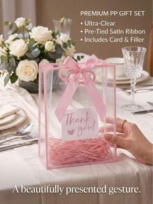 1/3/10pcs Set - Transparent Gift Bags With Pink Edges, Satin Bows And Raffia, Reusable Clear PP Tote Bags, Perfect For Weddings, Bridal Showers, Birthday Gift Wrapping, Baby Showers And Elegant Gift Packaging. - Pink - View 7