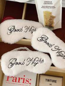 1/3pcs Good Night Plush Eye Mask With Embroidered Letters, Sleep Eye Mask For Home, Travel, Airplane, Light Blocking - A - View 4