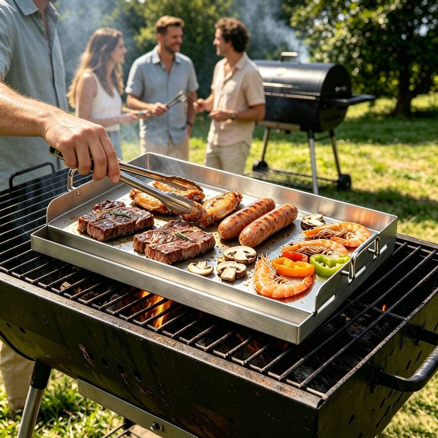 43*32 Inch Heavy Duty Griddle, Flat Bottom Baking Pan With Handle, Non-Stick Griddle Plate, Portable Grilling Accessory, Suitable For Camping, Backyard BBQ, Outdoor Cooking, Teppanyaki And Gas Grill Use - A - View 1