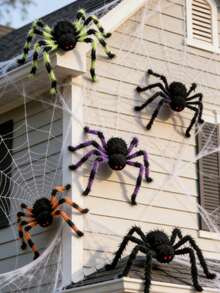 Prank Giant Triangle Spider Web Halloween Decoration Prop Plush Spider For Holiday Party, Random Color - Multicolor - View 5
