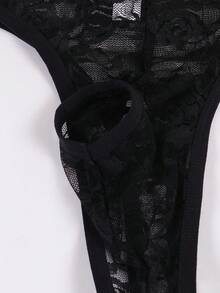Best Seller, Bow Decor Fashion Elastic Breathable Sheer, Sexy T-Bottom Men'S Lace Sexy Thong Panties - Black - View 5