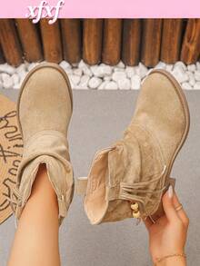 XfxfA 1 Pair Fashionable Ankle Boots With Tassels, Beads And Folded Stacked Design, Suitable For Teenagers, Applicable For Vacation/School/Daily Outings - Khaki - View 2