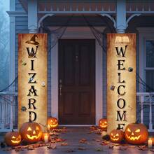 Welcome Wizard Door Banner - 2pcs - 50 Inch Long Wizard Flag - Polyester Magic Party Banner, With Wooden Pole And Rope, Easy To Hang - Wizard Party Door Decoration - Door Sign Set - A - View 5