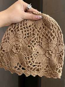 1pc Handmade Crochet Hollow Out Breathable Mesh Solid Color Women's Beanie, Fashionable Breathable Knitted Hat Suitable For Spring, Summer, Autumn, Outdoor, Commuting, Gift For Friends - Hollowing Out - View 7