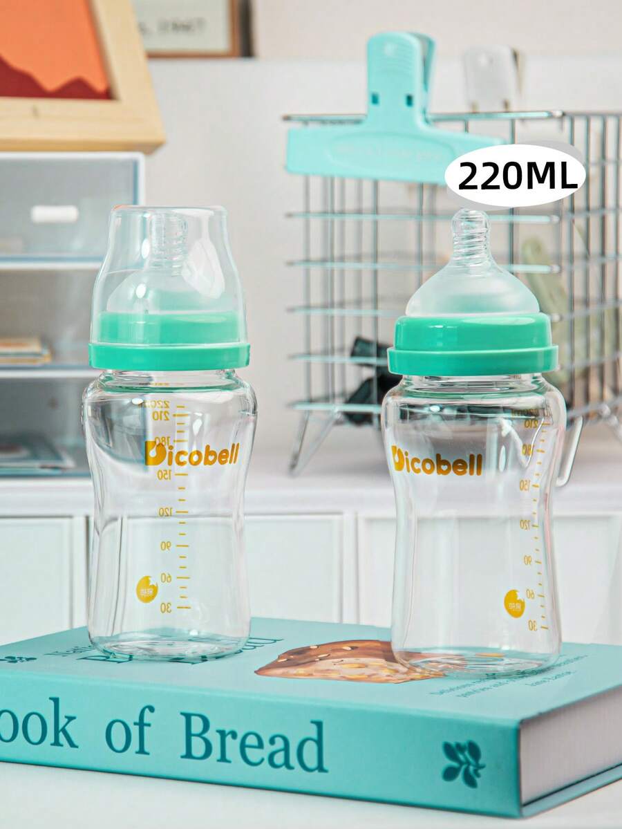 1個 180ML/220ML 寬口玻璃嬰兒奶瓶,軟奶嘴防脹氣防嗆咳,耐高溫精準刻度,適合新生兒、嬰兒飲用牛奶與水 - 藍色 - 查看 1