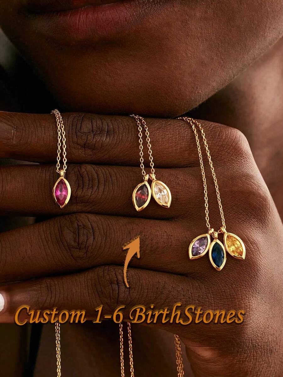 Customized Birthstone Leaf Necklace, Oval Birthstone Necklace, Anniversary Family Gift, Birthday Gift, Grandmother Gift, Mother's Day Gift (For Her)