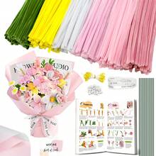 301/506Pcs Colorful Chenille Stem DIY Flower Bouquet Craft Set With Tutorial Video, All-In-One Complete Kit For Beginners, Thanksgiving Holiday Birthday Gift & Party Home Decoration Handmade Art Supplies - Pink Series - View 2